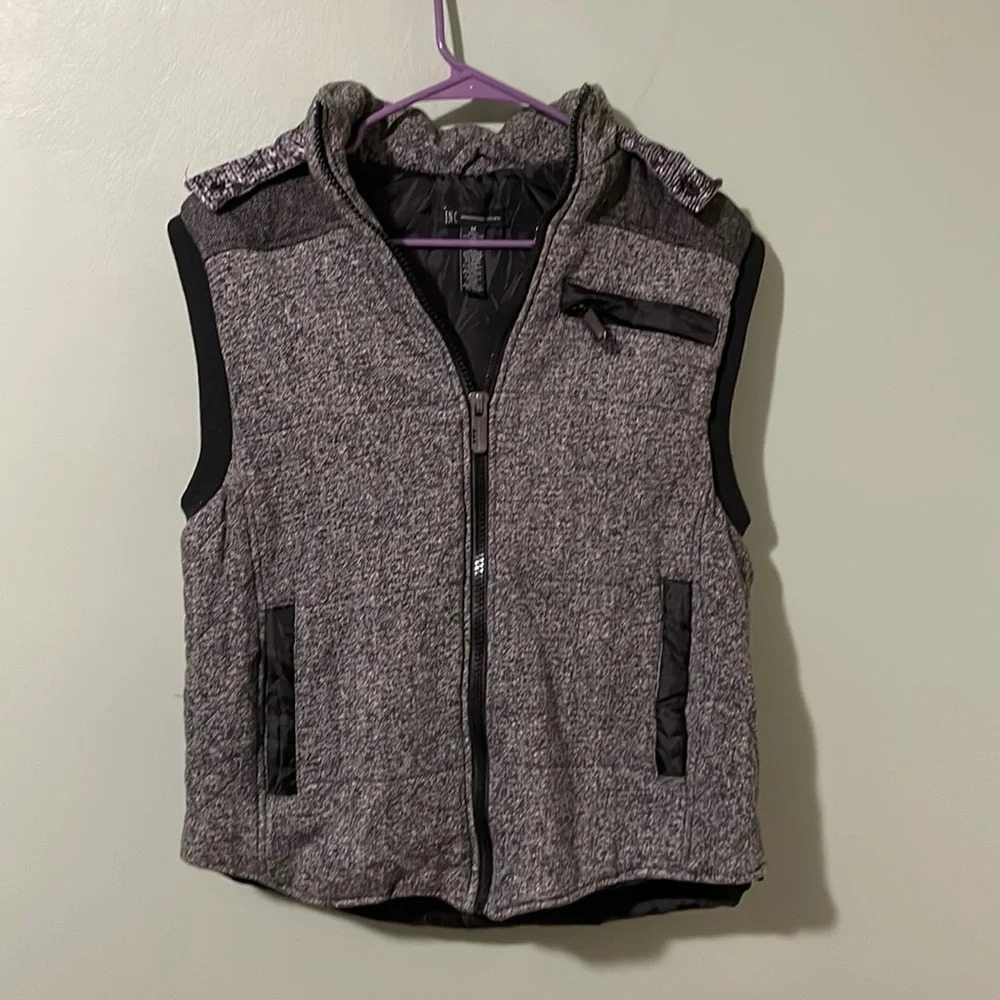 𝅺INC International Concepts Hooded Vest Black Grey‎ Men’s size M